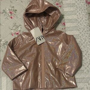 Zara Metallic Pink Hooded Jacket